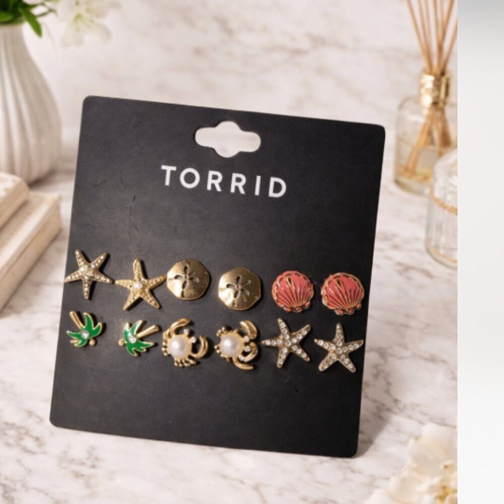 Torrid NWT Stud Earrings Set Gold Tone Star Shell Tropical Jewelry